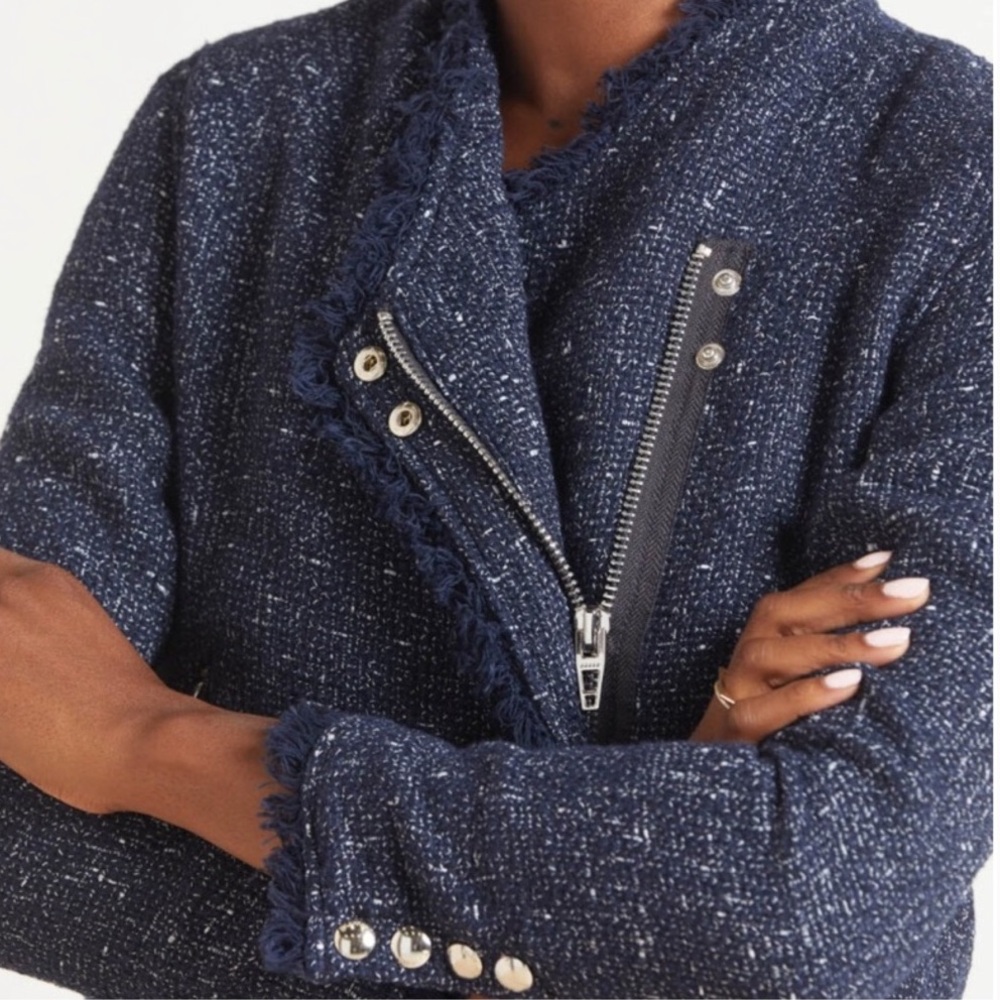 Blank NYC Navy Tweed Frayed Moto Jacket - Picture 4 of 11